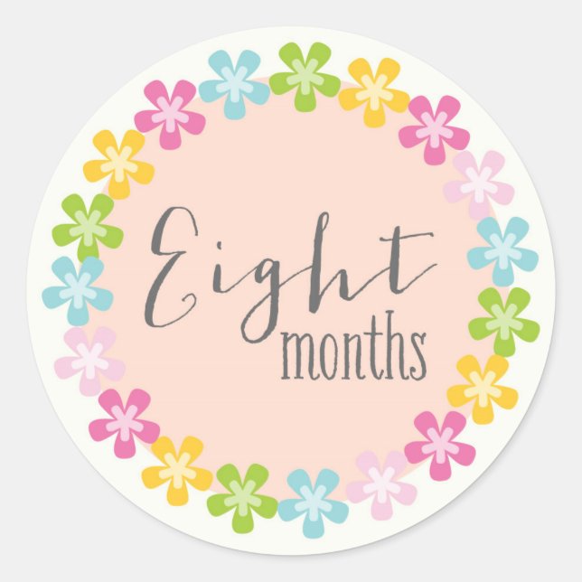 Floral Huit mois Nouveau Bébé Sticker lié à l'âge (Devant)