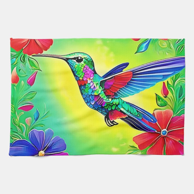 Floral Hummingbird Design Geschirrtuch (Horizontal)