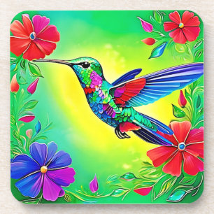 Floral Hummingbird Design Getränkeuntersetzer