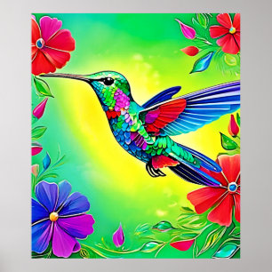 Floral Hummingbird Design Poster