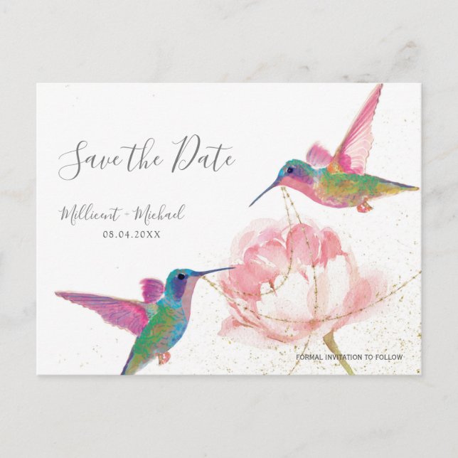 Floral Hummingbird Save the Date Postkarte (Vorderseite)
