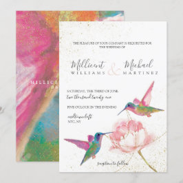 Floral Hummingbirds Gold Wasserfarbenhochzeit Einladung