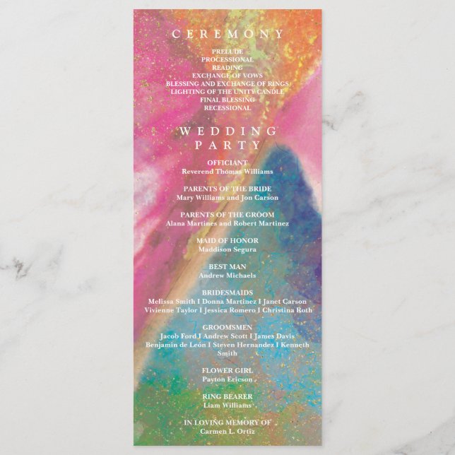 Floral Hummingbirds Rainbow Gold Wedding Programme (Dos)