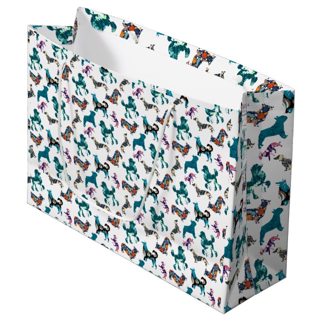 Floral Hunde Große Geschenktüte (Vorderseite Schrägansicht)