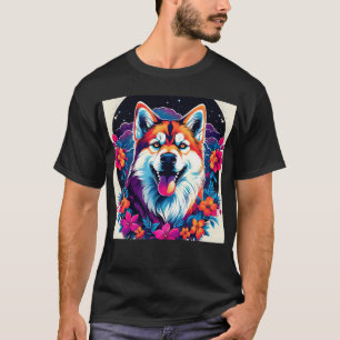 Floral Husky Dog Portrait T-Shirt