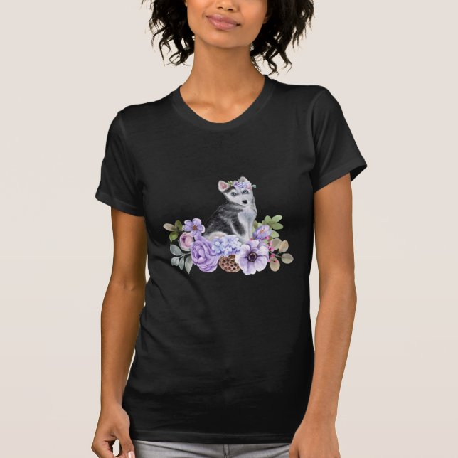 Floral Husky Puppy T-Shirt (Vorderseite)