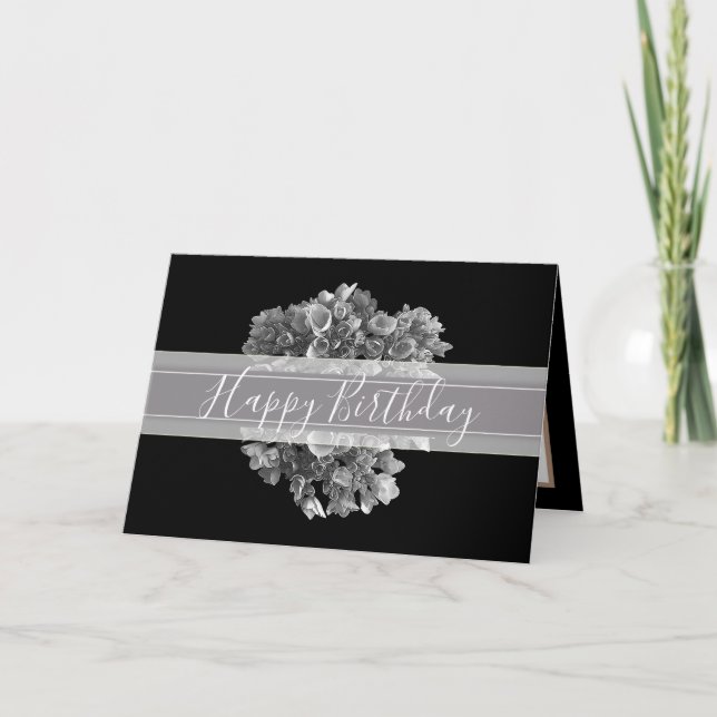 Floral Hydrangea Blume Bouquet Silver Geburtstag Karte (Vorderseite)