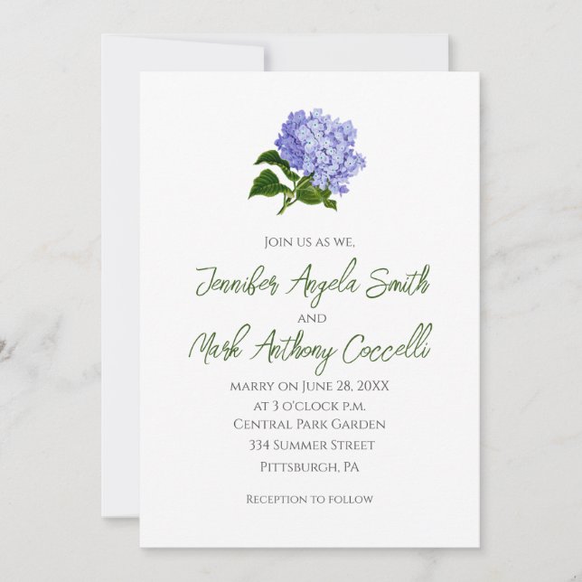Floral Hydrangea Fleur Mariage Invitations (Devant)