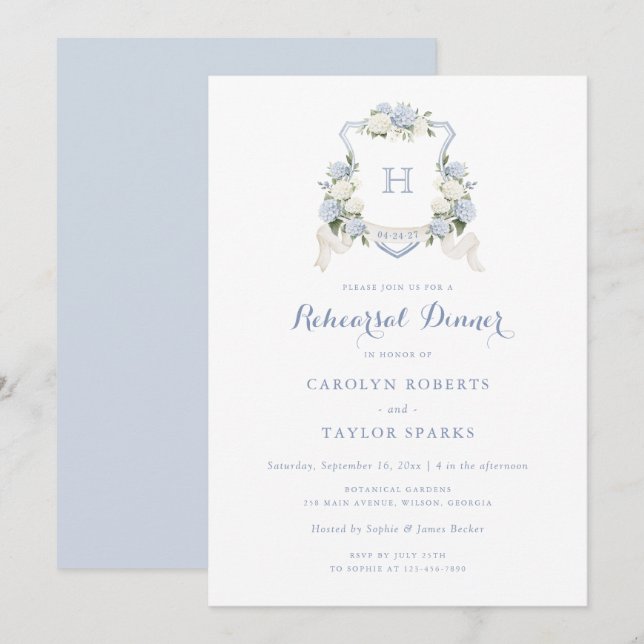 Floral Hydrangea Wappen Probe Dinner Hochzeit Einladung (Vorne/Hinten)