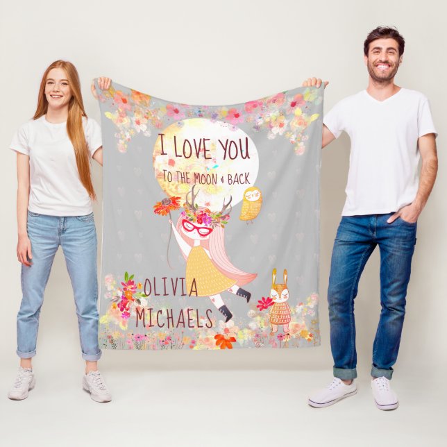 Floral "I Liebe You to moon & back" Wasserfarbe Fleecedecke (Beispiel)