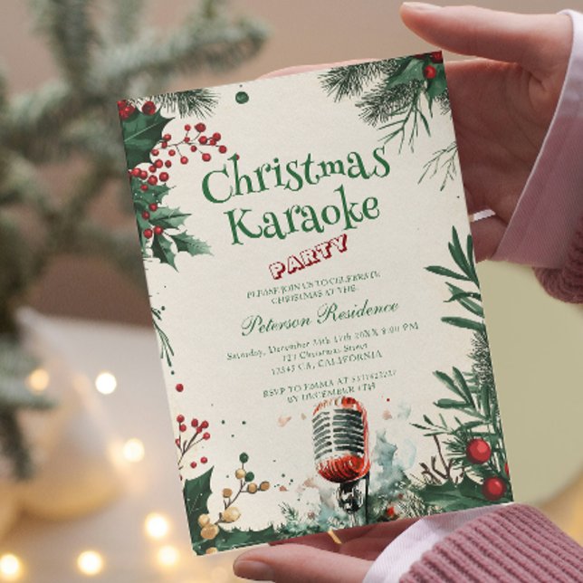 Floral I Microphone Weihnachten Karaoke Party Einladung (Von Creator hochgeladen)