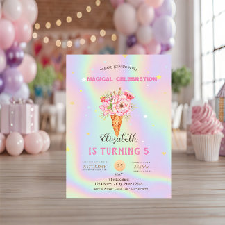 Floral Ice Creme Holographic Birthday Einladung