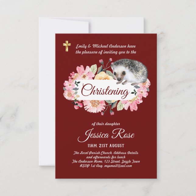 Floral Igel Christening lädt zu Taufen ein (Vorderseite)