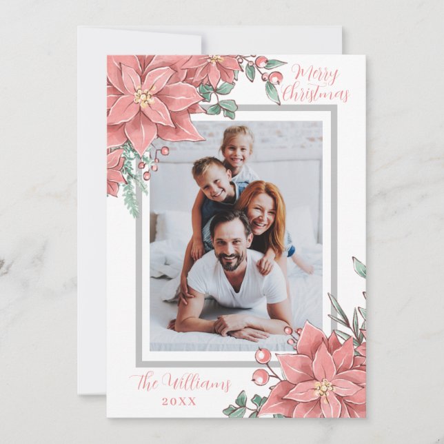 Floral Illustration Frohe Weihnachten Custom Foto (Vorderseite)