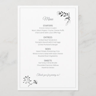 Floral Illustration Menu Card Menükarte