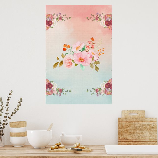 Floral Illustration Wasserfarbe Blühend Blume Poster (Küche)