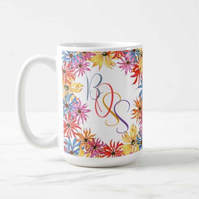 Floral Illustré Personalized Bosses Mug (Gauche)