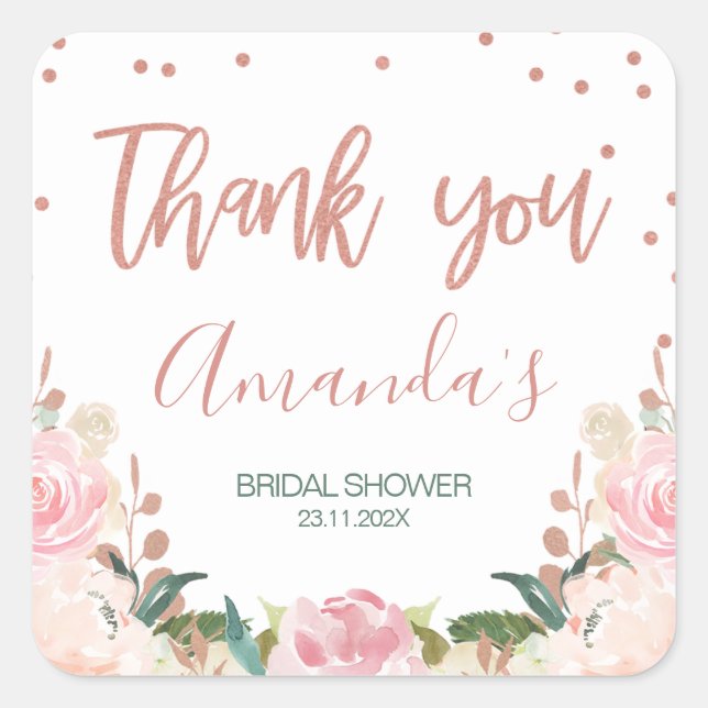 Floral Imitate Rose Gold Brautparty Aufkleber (Vorderseite)
