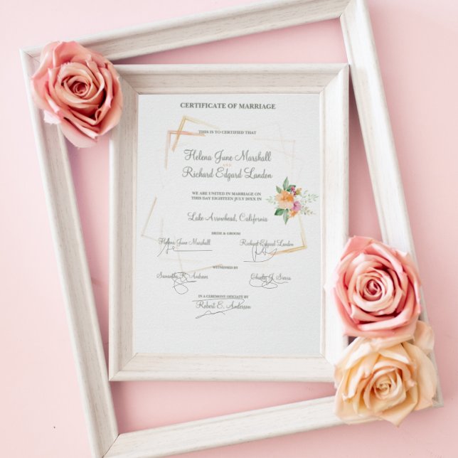 Floral in Peach Wedding Certified Souvenir Poster (Von Creator hochgeladen)