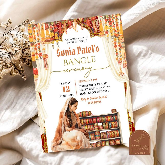 Floral India Bangle Choora Zeremonie Einladung (Von Creator hochgeladen)