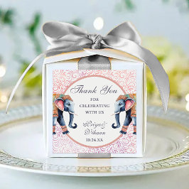 Floral Indian Elephant Wedding Return Gift Favor Quadratischer Aufkleber