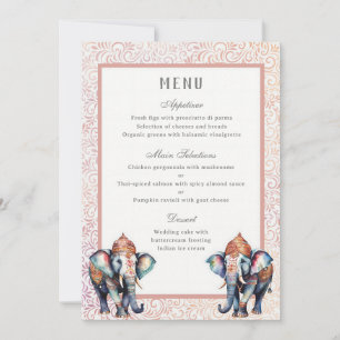 Floral Indian Wedding Elephant Empfang Menu Card Einladung