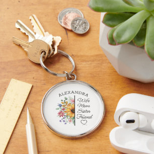 Floral Individuelle Name und Text Ehefrau Mama Sch Schlüsselanhänger