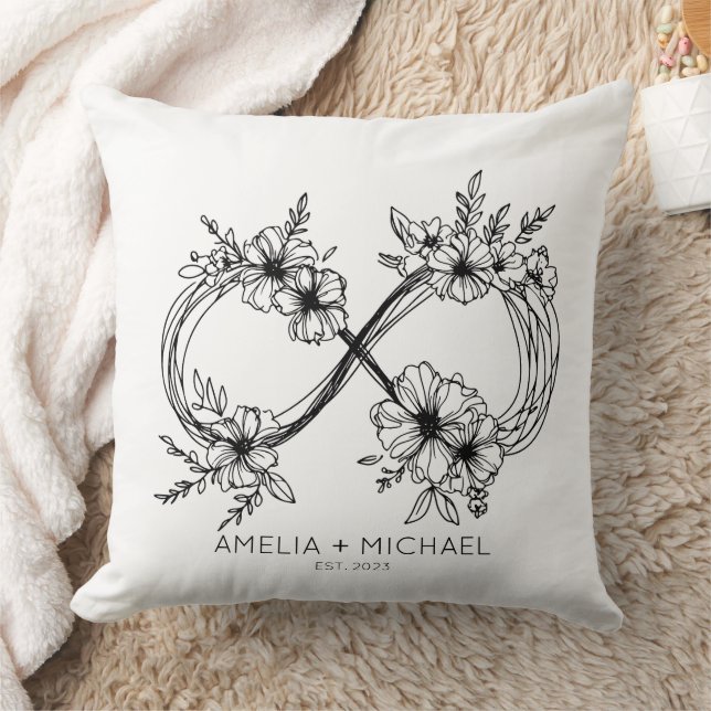 Floral Infinity Sign Personnalisable Noms Coussin (Couverture)