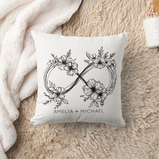 Floral Infinity Sign Personnalisable Noms Coussin (Couverture)