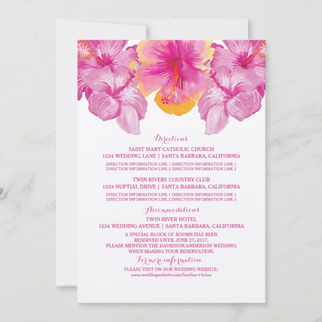 Floral Information Card für den gebürsteten Hibisk Einladung (Vorderseite)