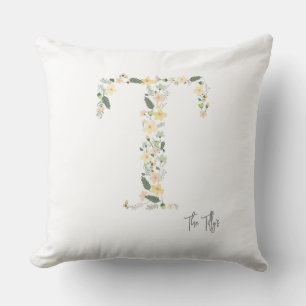Floral Initial "T" Soft Colors Meadow NAME Modern Kissen