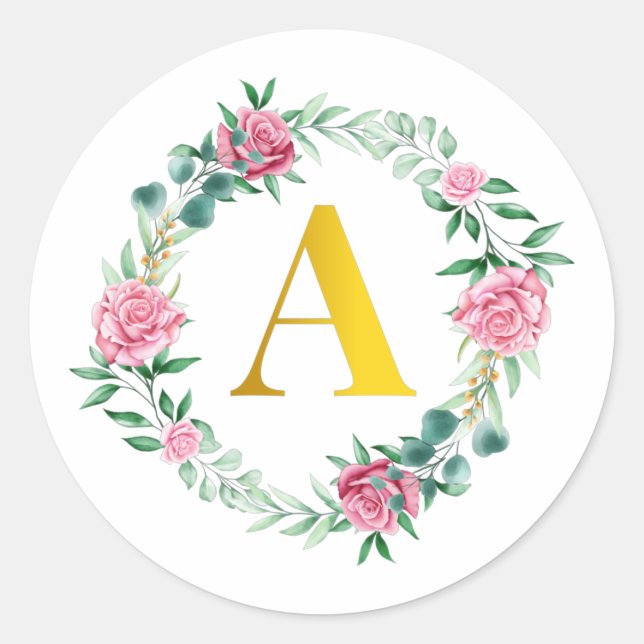 Floral Initial Wreath Monogramm Buchstabe A Aufkle Runder Aufkleber (Vorderseite)