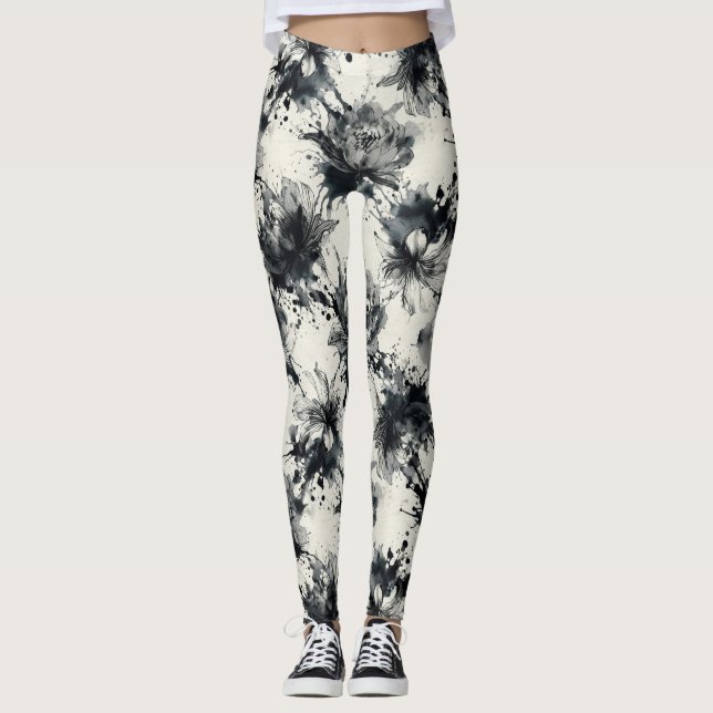 Floral Ink Splash Pattern – Abstract Botanical  Leggings (Vorderseite)