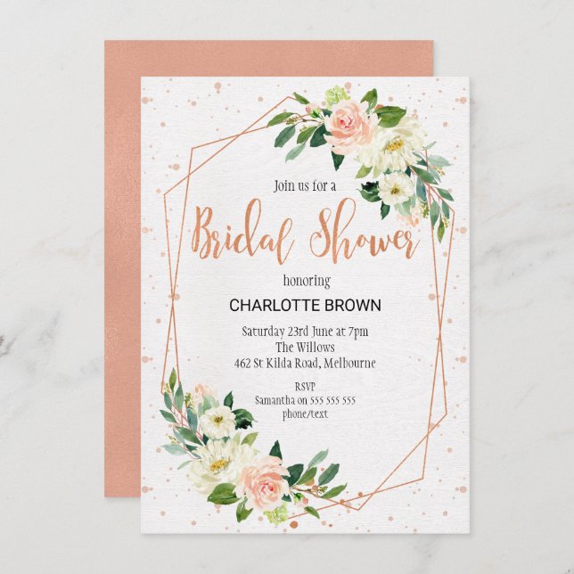 Floral invitation or rose de Fête de la mariée de (Devant / Derrière)