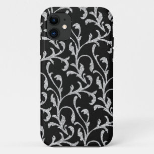 Floral iPhone Case für Schwarz und Silber Glitzer