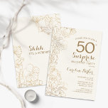 Floral Ivory Gold Überraschung 50. Geburtstagspart Einladung<br><div class="desc">Bläserne Elfenbeincreme & Gold Überraschung 50. Geburtstagsparty Einladung. Minimalistisches modernes Design mit botanischen Akzenten und Typografie-Script-Schriftart. Einfache florale Einladungskarte perfekt für eine stilvolle weibliche Überraschung am Tag. Kann für jedes Alter angepasst werden.</div>