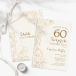 Floral Ivory Gold Überraschung 60. Geburtstagspart Einladung<br><div class="desc">Bläserne Elfenbein & Gold Überraschung 60. Geburtstagsparty Einladung. Minimalistisches modernes Design mit botanischen Akzenten und Typografie-Script-Schriftart. Einfache florale Einladungskarte perfekt für eine stilvolle weibliche Überraschung am Tag. Kann für jedes Alter angepasst werden.</div>