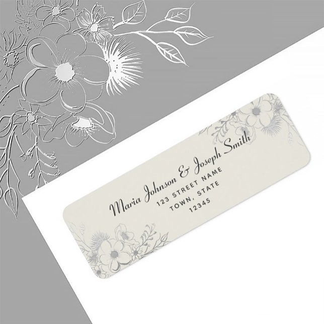 Floral Ivory Silver Wedding Address Label (Von Creator hochgeladen)