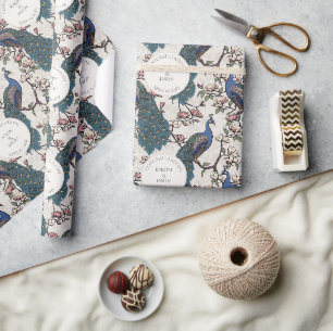Floral Ivory Verlobung Peacocks Geschenkpapier
