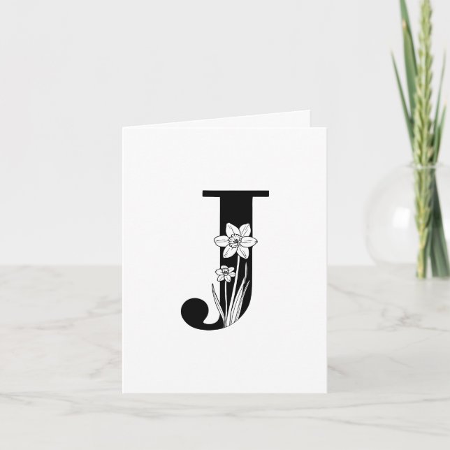 Floral J Monogramm auf weißer Note (Vorderseite)