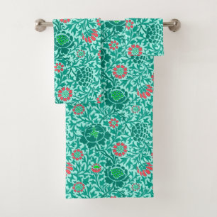 Floral jacobéen , Turquoise, Aqua & Coral