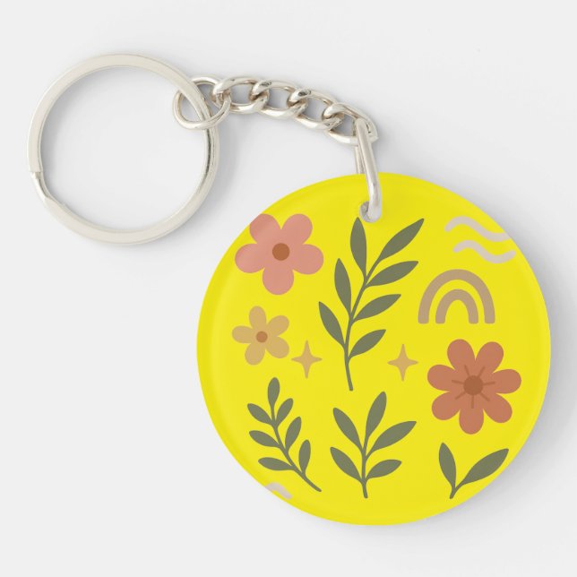Floral Jaune Porte - clé ronde (Devant)