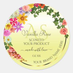 Floral Jaune Produit Étiquettes avec Monogramme