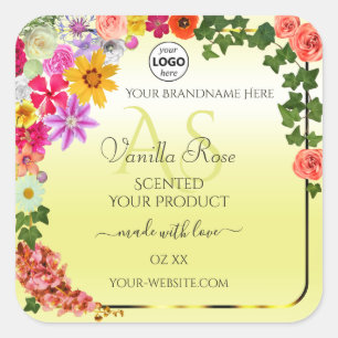 Floral Jaune Produit Étiquettes Monogramme Logo