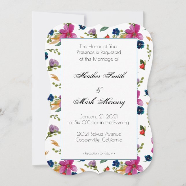 Floral Joyeaux Unterschrift Einladungen (Vorderseite)