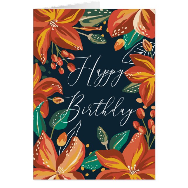 Floral Joyeux anniversaire. Fleurs marines rouges. (Devant)