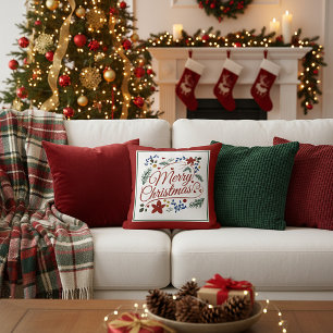 Floral Joyeux Noël  Coussin jetable