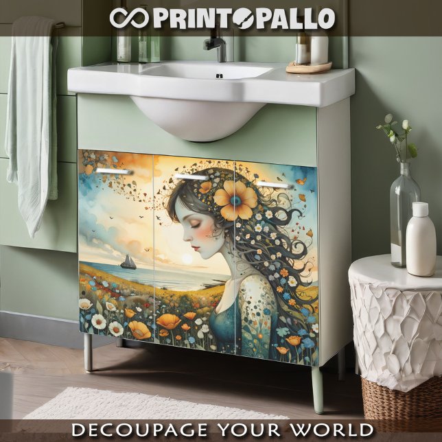 Floral junge Frau träumt davon, wegsegeln Seidenpapier (Von Creator hochgeladen)