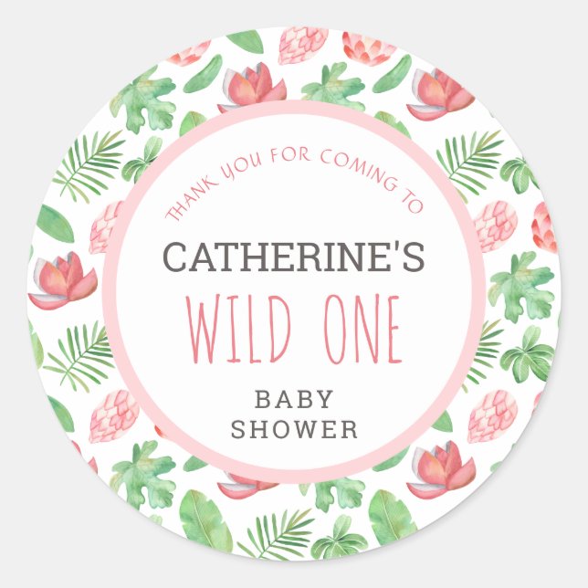 Floral Jungle Safari Baby Dusche Vielen Dank Runder Aufkleber (Vorderseite)