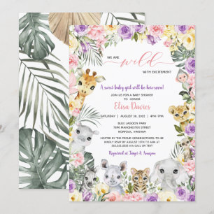 Floral Jungle Safari Tiere Girl Babydusche Einladung
